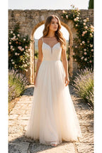 Robe Longue Tulle Glamour Perlée - Blanc