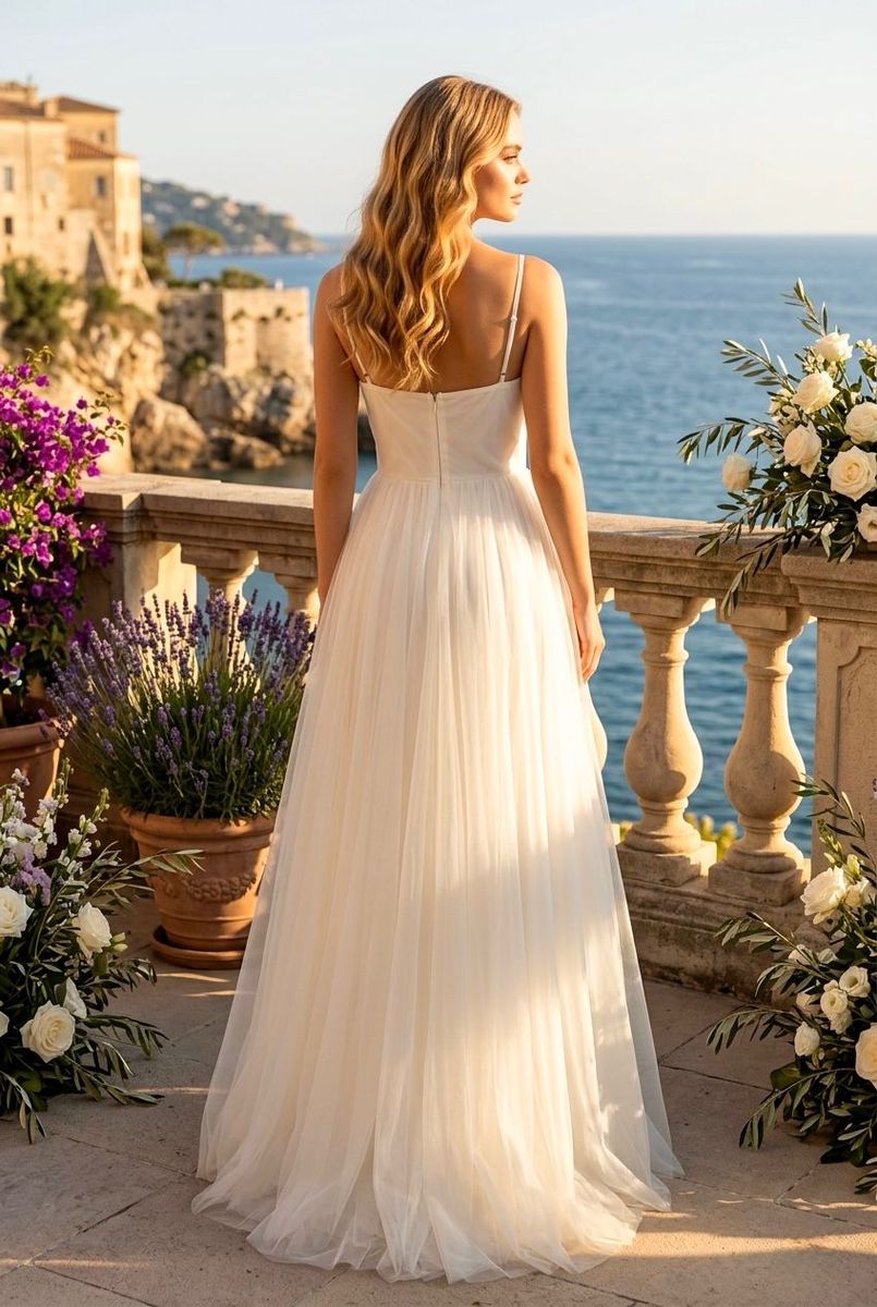 Robe Longue Tulle Glamour Perlée - Blanc