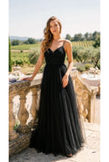 Robe Longue Tulle Glamour Perlée - Noir