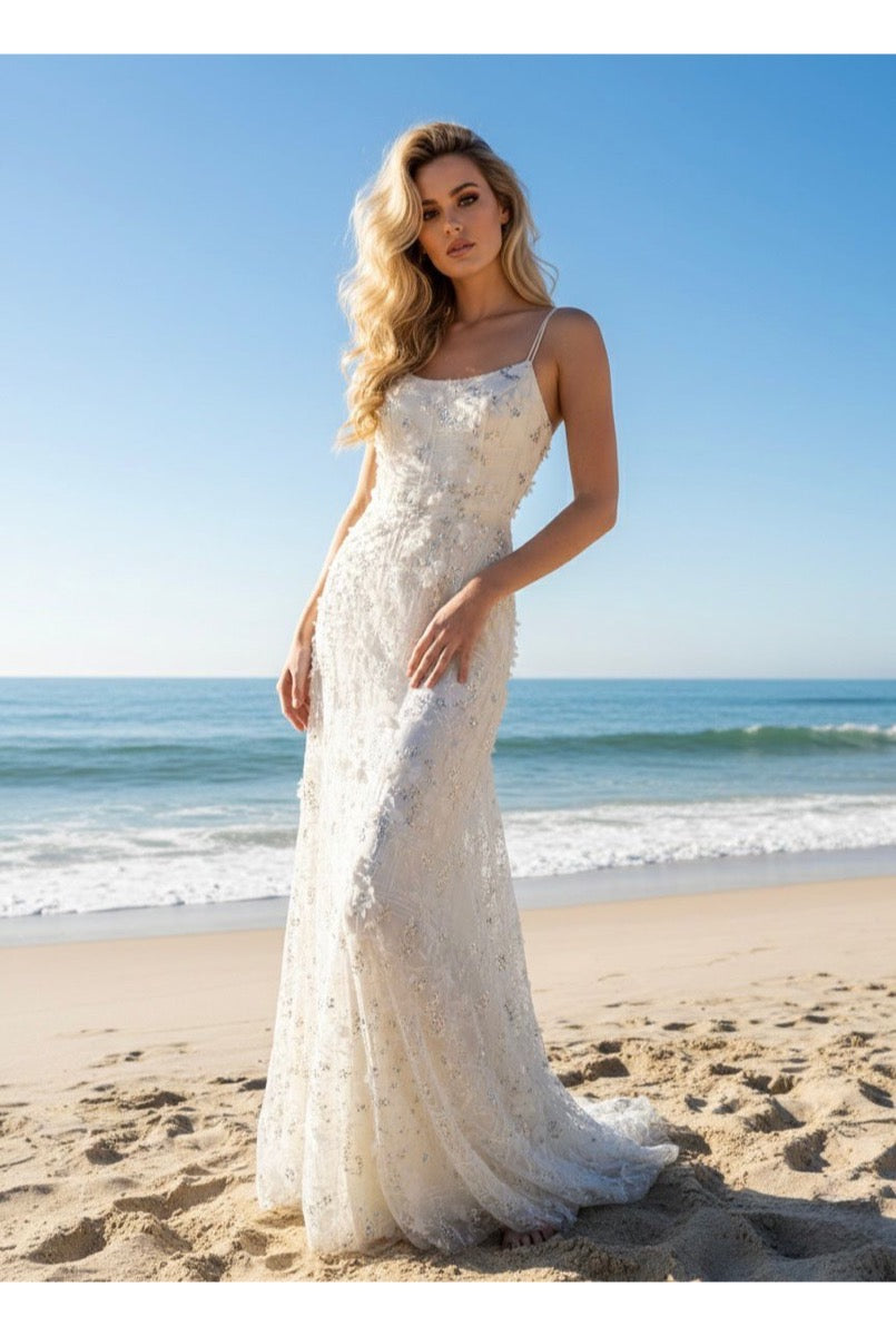 Robe longue fluide à bretelles - Blanc