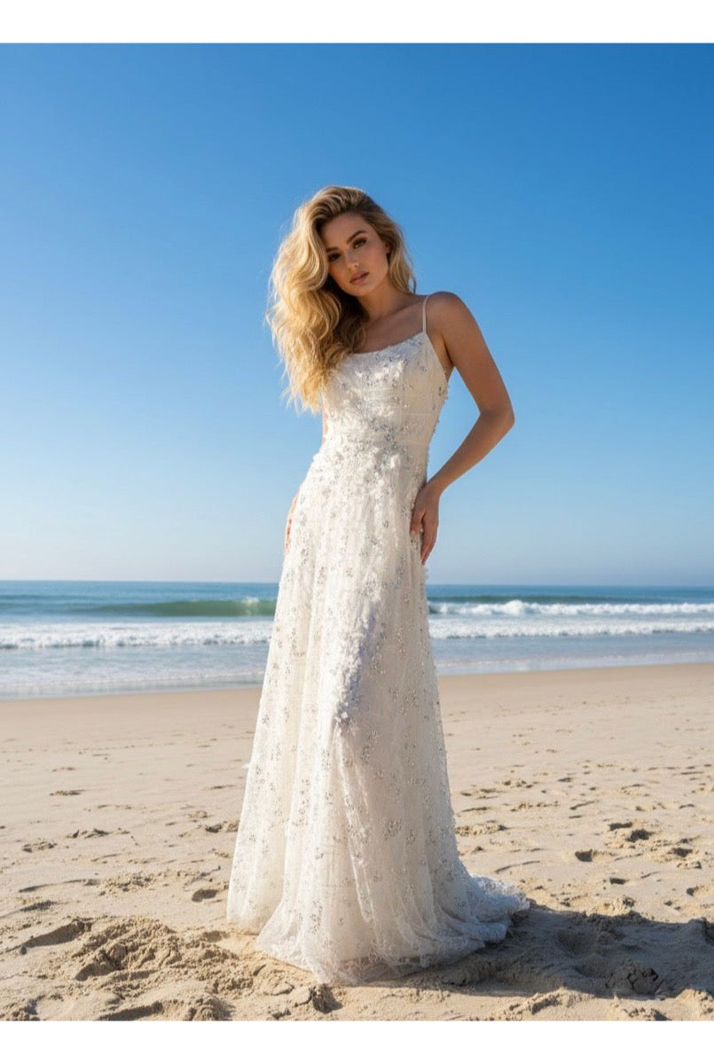 Robe longue fluide à bretelles - Blanc