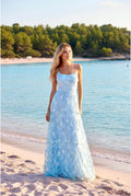 Robe longue fluide à bretelles - Bleu