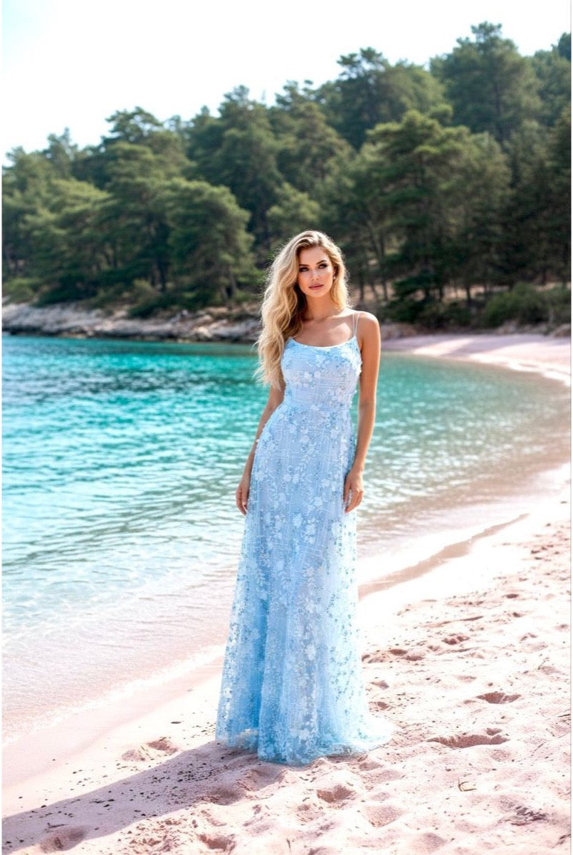 Robe longue fluide à bretelles - Bleu
