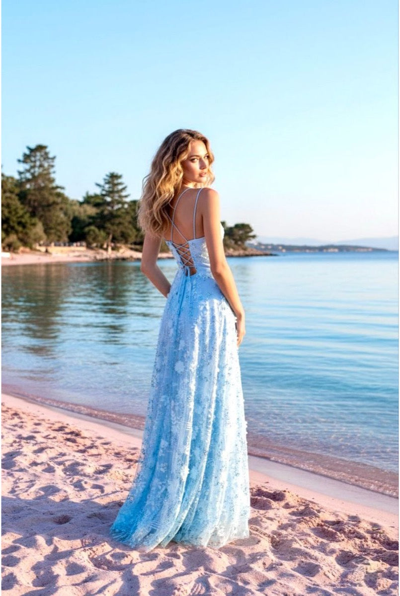 Robe longue fluide à bretelles - Bleu