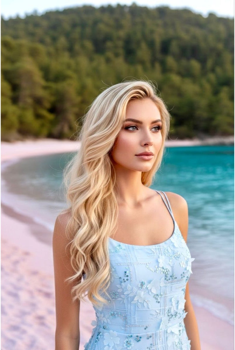 Robe longue fluide à bretelles - Bleu