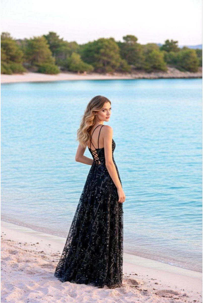 Robe longue fluide à bretelles - Noir