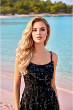 Robe longue fluide à bretelles - Noir