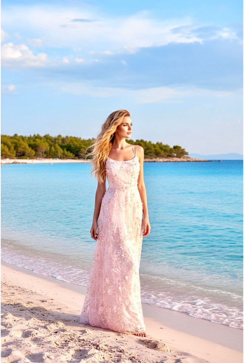 Robe longue fluide à bretelles - Rose