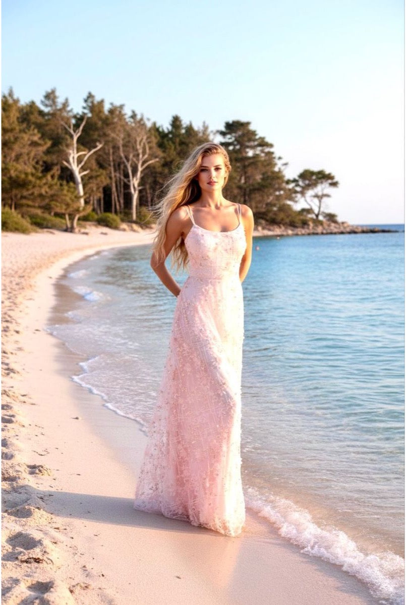 Robe longue fluide à bretelles - Rose