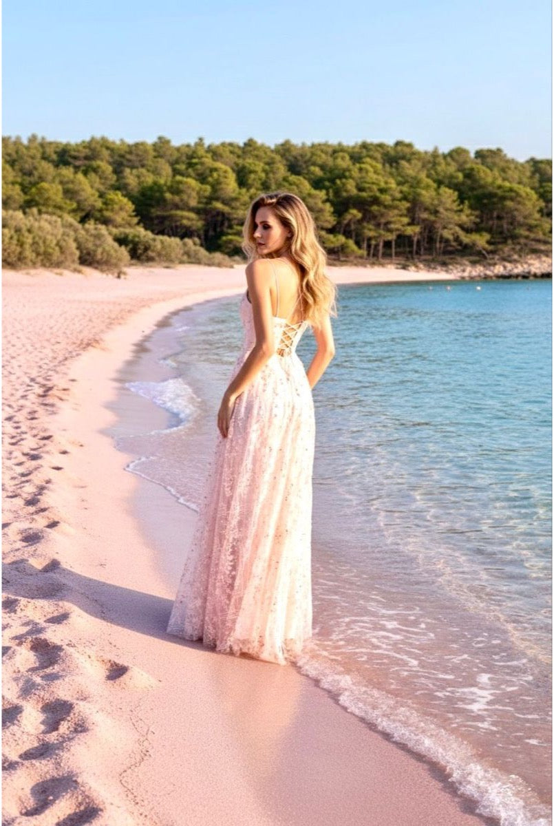 Robe longue fluide à bretelles - Rose