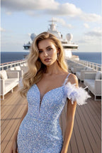 Robe sirène scintillante à épaules délicates - Bleu