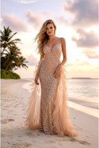 Robe sirène scintillante élégance solaire - Beige