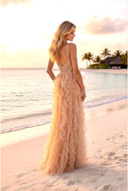 Robe sirène scintillante élégance solaire - Beige