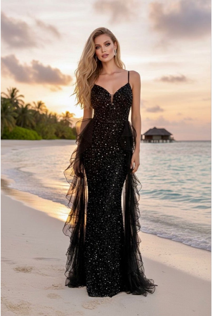 Robe sirène scintillante élégance solaire - Noir
