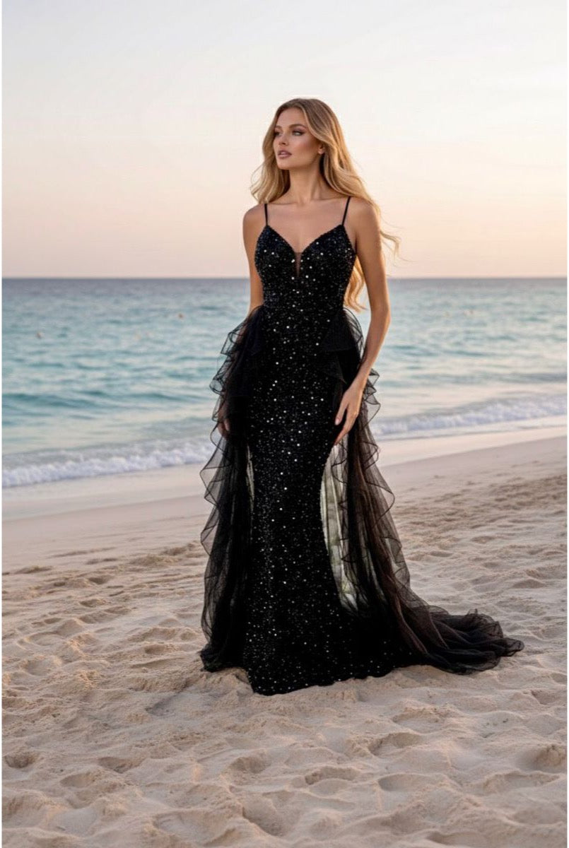 Robe sirène scintillante élégance solaire - Noir
