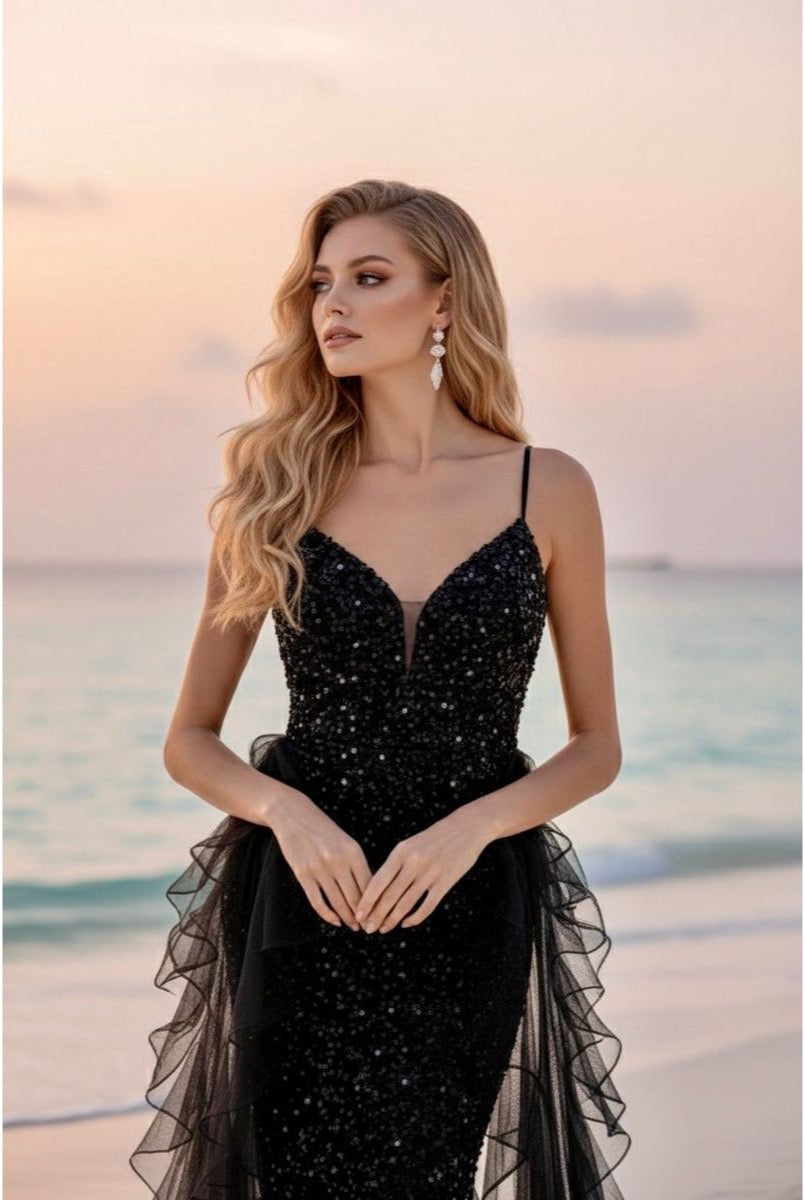 Robe sirène scintillante élégance solaire - Noir