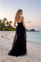 Robe sirène scintillante élégance solaire - Noir