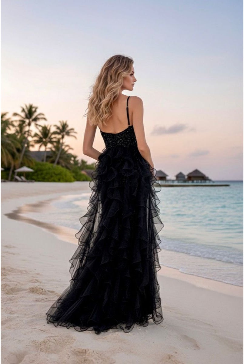Robe sirène scintillante élégance solaire - Noir