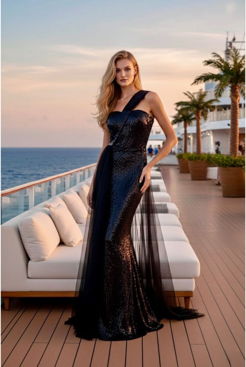 Robe sirène couture éclat méditerranéen - Noir