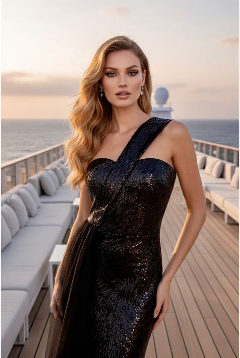 Robe sirène couture éclat méditerranéen - Noir