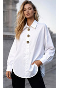 Chemise Fluide À Boutons Décoratifs – Coupe Droite - Blanc