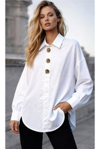 Chemise Fluide À Boutons Décoratifs – Coupe Droite - Blanc