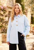 Chemise Fluide À Boutons Décoratifs – Coupe Droite - Bleu ciel