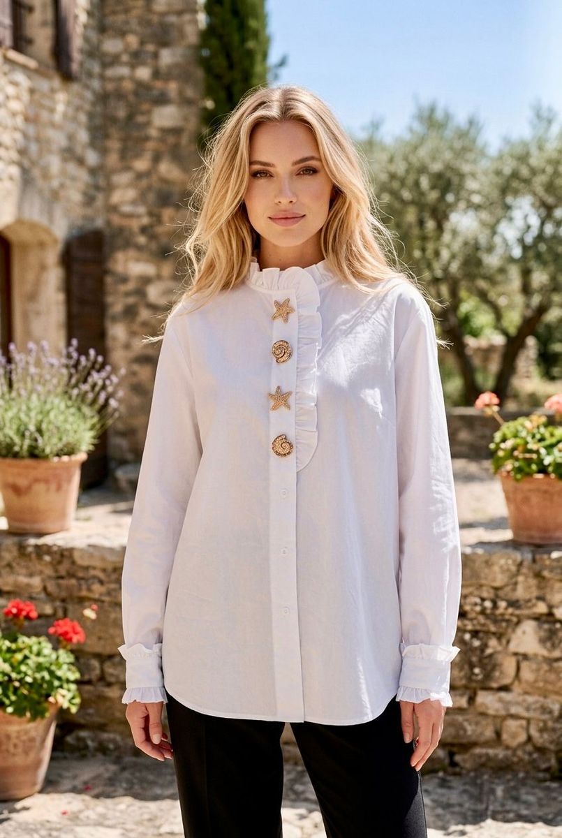Chemise Élégante À Col Volanté - Blanc