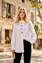 Chemise Élégante À Col Volanté - Blanc