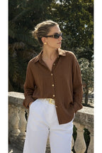 Chemise Fluide Boutonnée Coupe Ample - Brun