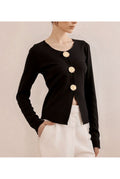 Pull Chic Boutons Coquillage Dorée - Noir