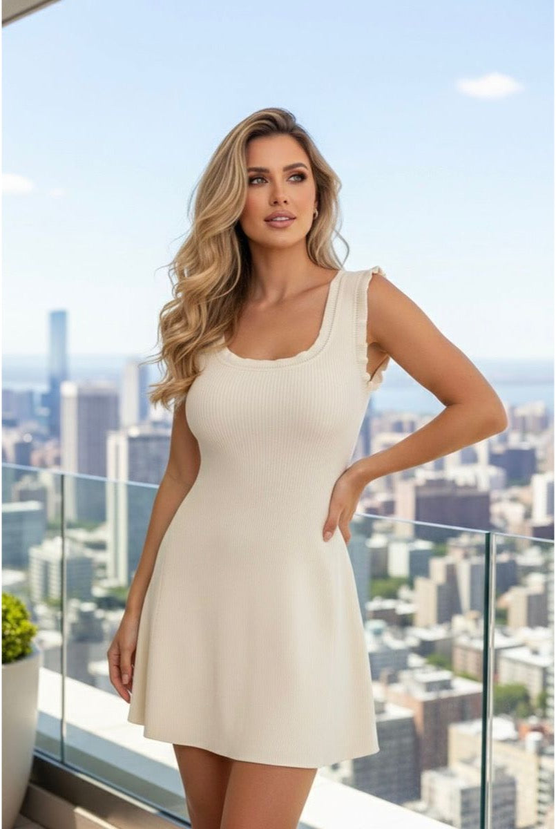 Robe Maille Sans Manches Élégante - Beige