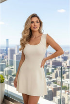 Robe Maille Sans Manches Élégante - Beige