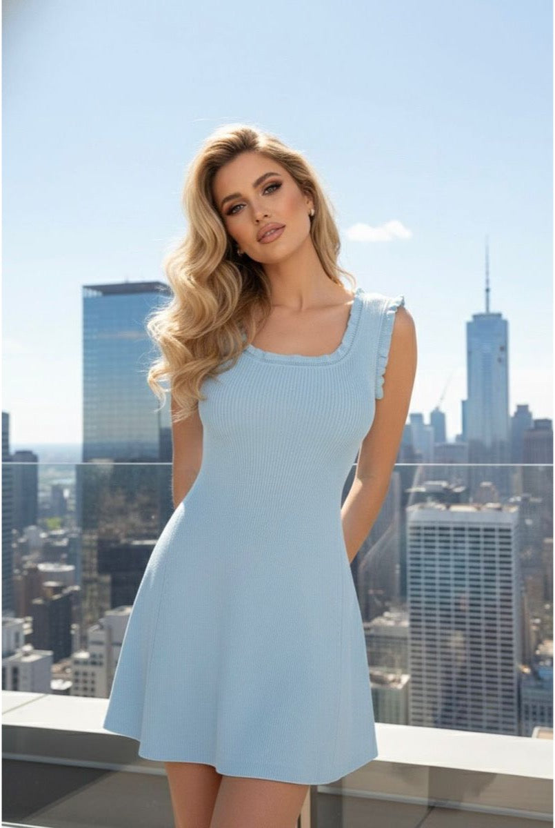 Robe Maille Sans Manches Élégante - Bleu