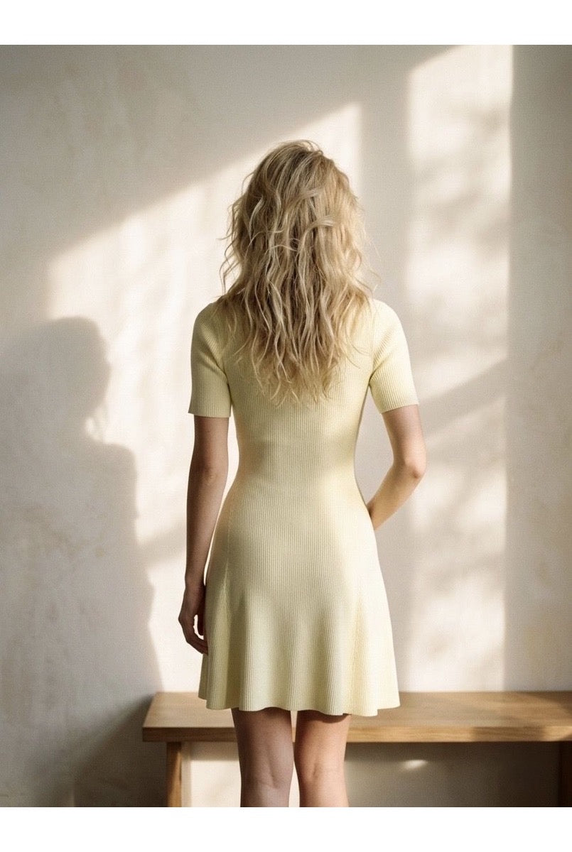 Robe Maille Ajustée Élégante Structurée - Jaune