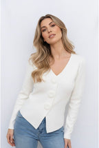 Gilet Court Élégant Boutons Floraux - Blanc