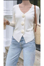 Gilet Court Élégant Boutons Floraux - Blanc