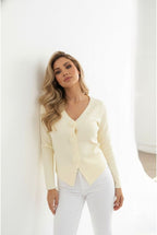 Gilet Court Élégant Boutons Floraux - Jaune