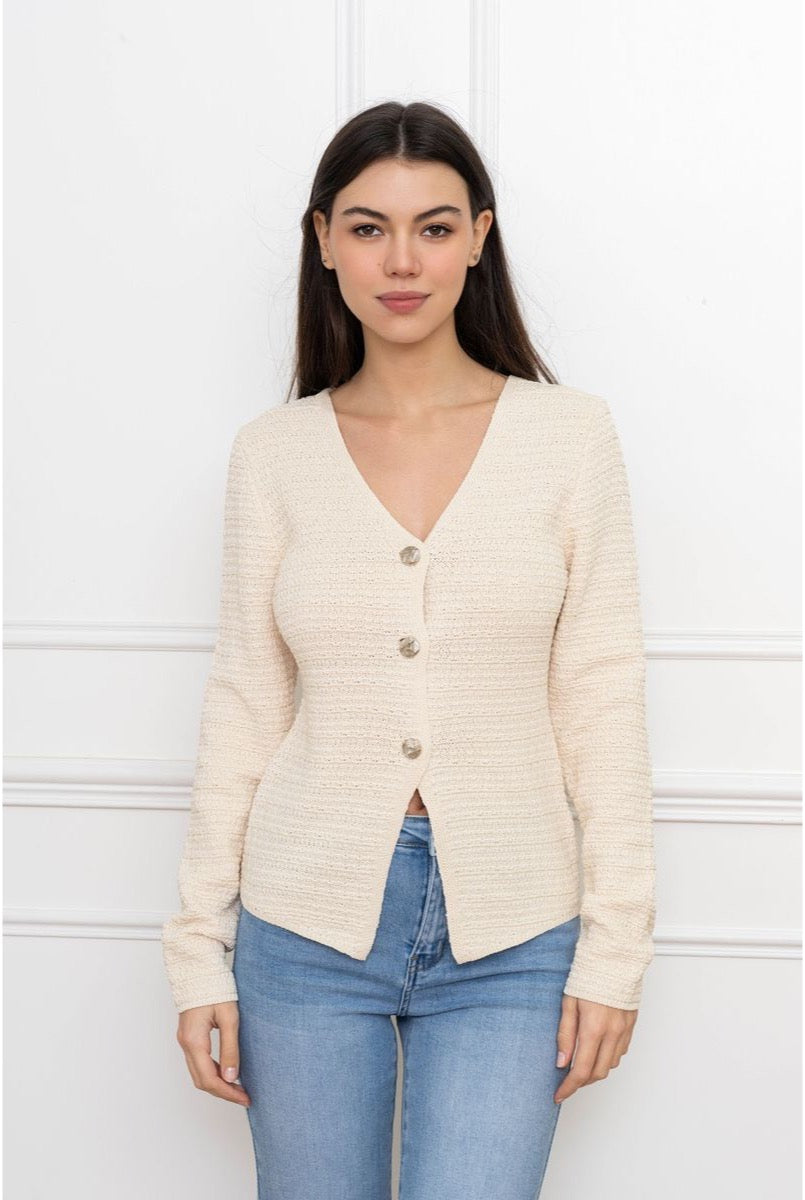 Gilet Élégance Texturée Boutonnée # - Beige