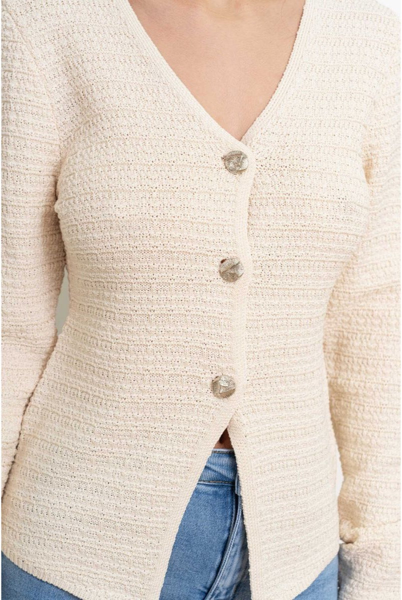 Gilet Élégance Texturée Boutonnée # - Beige