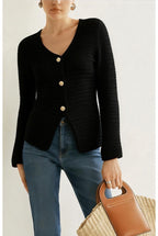 Gilet Élégance Texturée Boutonnée # - Noir