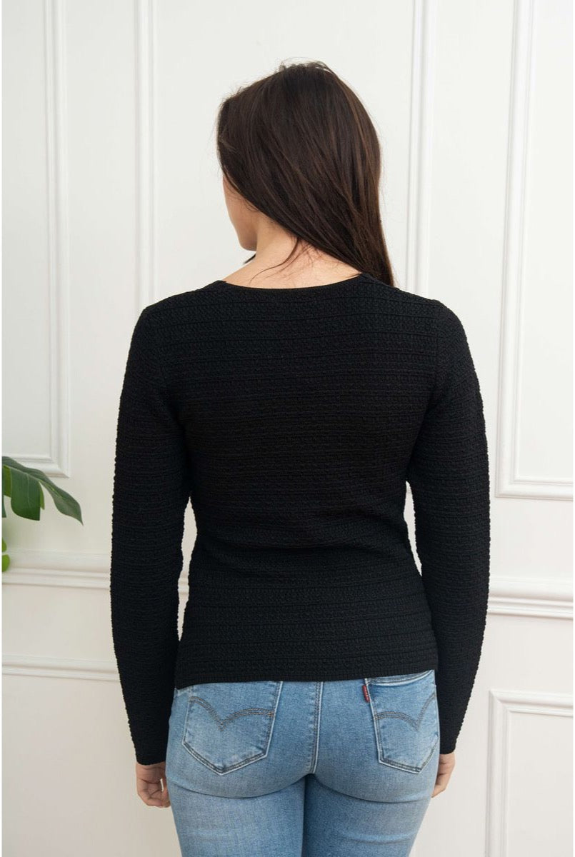 Gilet Élégance Texturée Boutonnée # - Noir