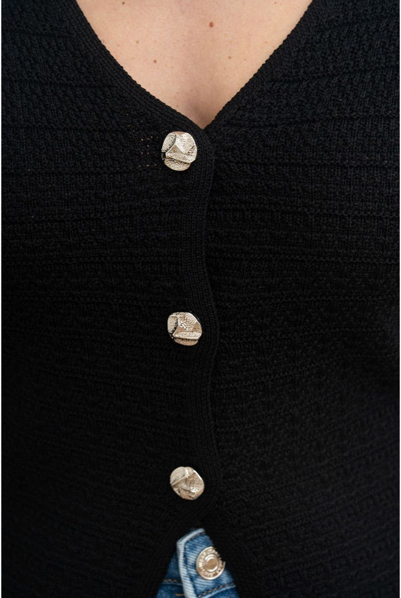 Gilet Élégance Texturée Boutonnée # - Noir
