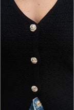 Gilet Élégance Texturée Boutonnée # - Noir