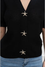 Gilet Court Moderne Boutons Marins - Noir