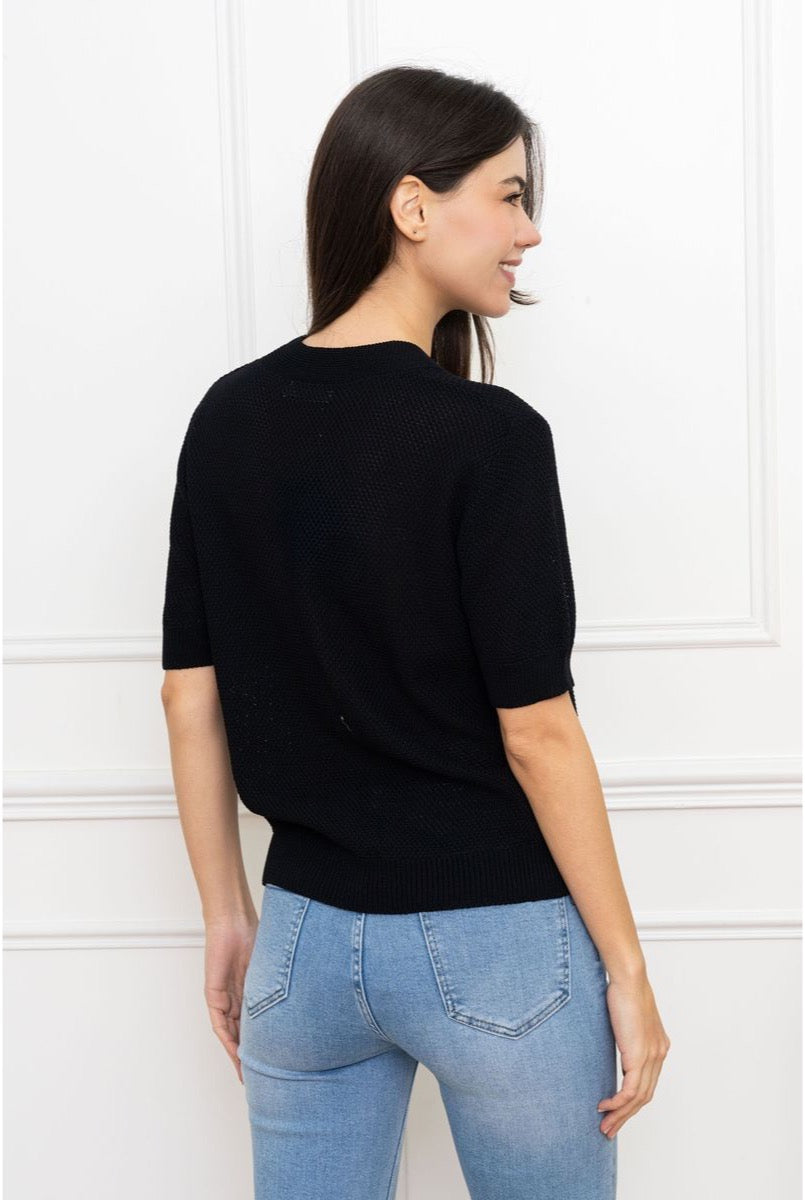 Gilet Court Moderne Boutons Marins - Noir