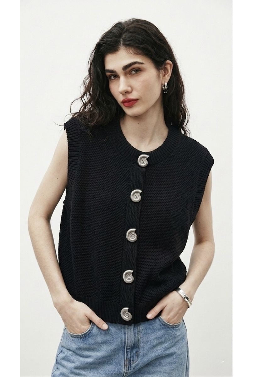 Top Sans Manches Élégant Texturé - Noir