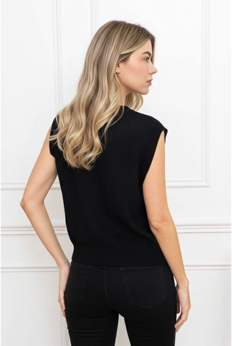 Top Sans Manches Élégant Texturé - Noir