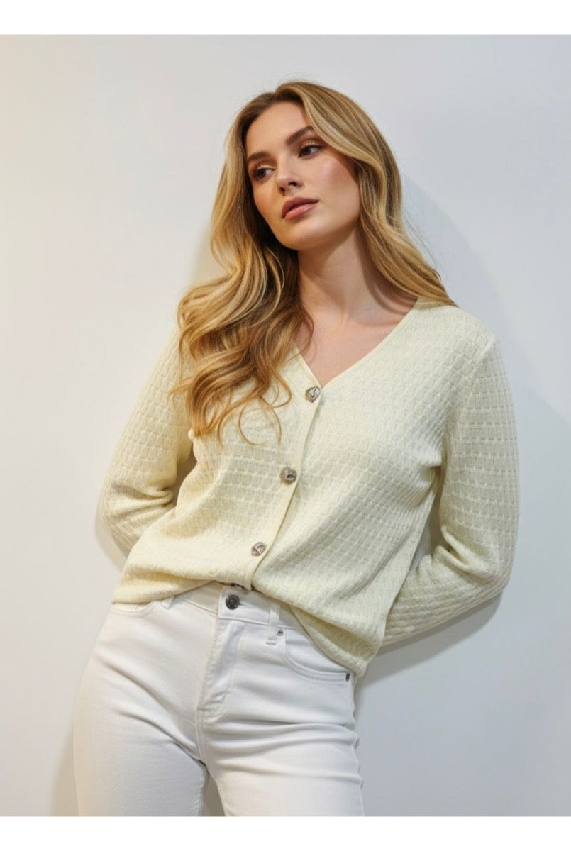 Gilet Élégance Texturée Boutonnée - Jaune