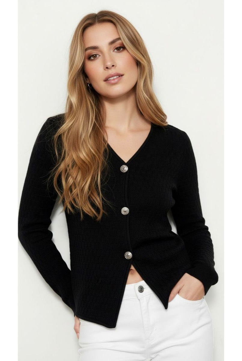 Gilet Élégance Texturée Boutonnée - Noir